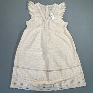 NWT Loft Maternity Eyelet Ruffle layered V-Neck Midi Dress Blush Pink 4M